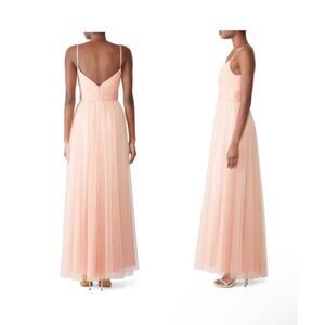 AMSALE Blush Pink Sweetheart Neckline Hourglass Chiffon Strap Maxi Dress Size 6